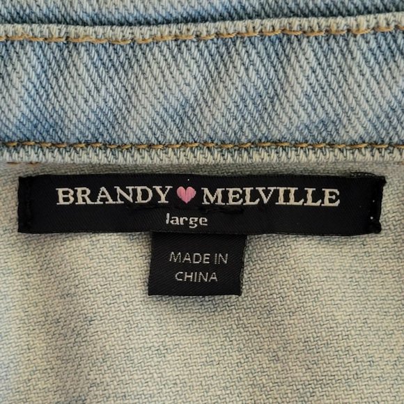 Brandy Melville Denim Jacket Alien Head Patch Distressed Trucker Size Large - Picture 8 of 13